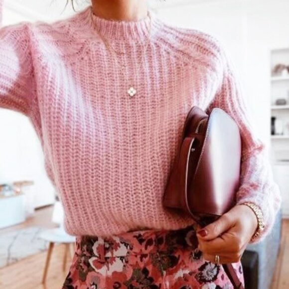 EUC Sézane Dwee Wool Mohair Blend Mockneck Sweater Pink XS - Picture 1 of 8